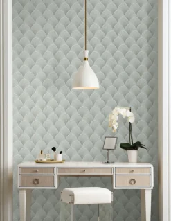 Candice Olson Natural Discovery Metallic Scallop Wallpaper - Light Green