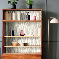 CatCoq Herringbone Peel & Stick Wallpaper - Tan & White