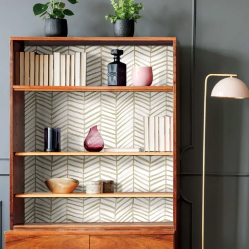 CatCoq Herringbone Peel & Stick Wallpaper - Tan & White