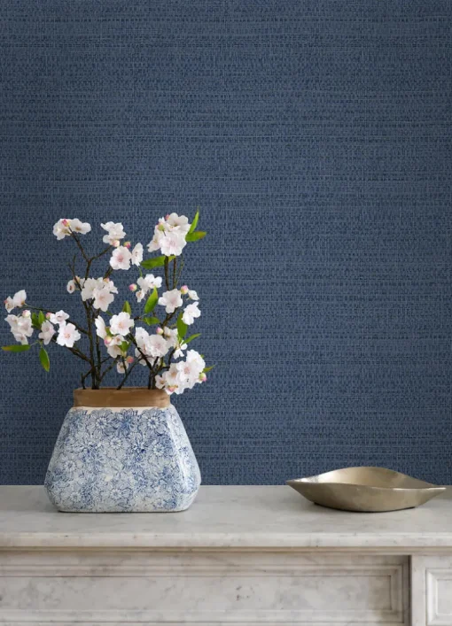 Chesapeake Blue Heron Balantine Weave Wallpaper - Navy