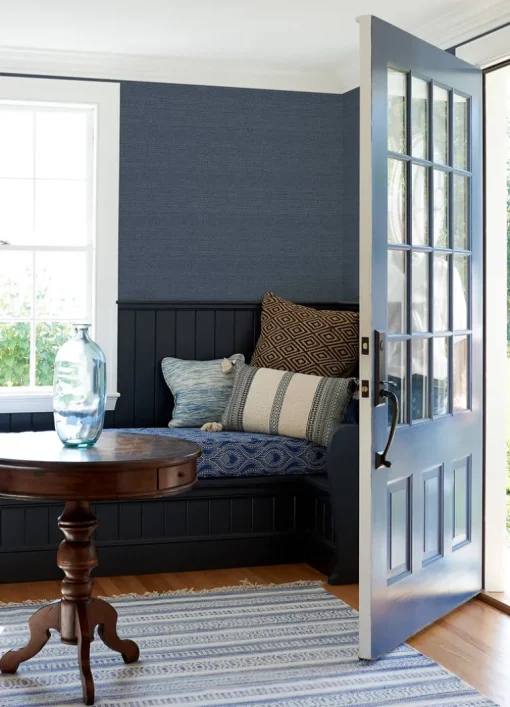 Chesapeake Blue Heron Balantine Weave Wallpaper - Navy
