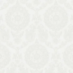 Chesapeake Blue Heron Helm Damask Floral Medallion Wallpaper - White