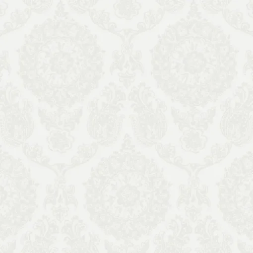 Chesapeake Blue Heron Helm Damask Floral Medallion Wallpaper - White