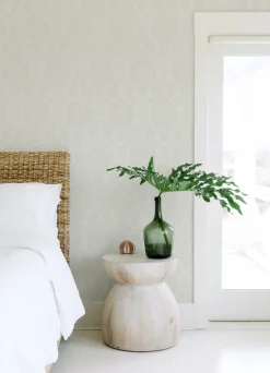 Chesapeake Blue Heron Helm Damask Floral Medallion Wallpaper - White