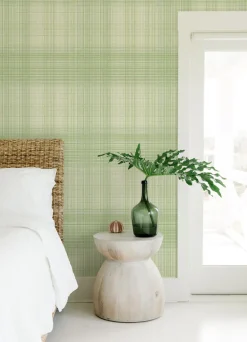 Chesapeake Blue Heron Madras Plaid Wallpaper - Green