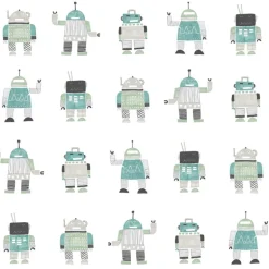 Chesapeake Fable Callum Robots Wallpaper - Teal