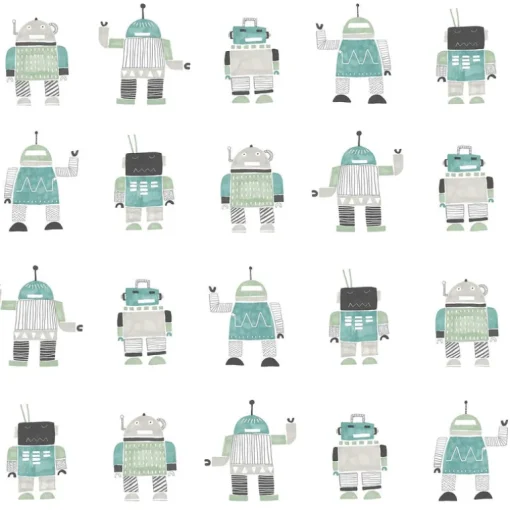 Chesapeake Fable Callum Robots Wallpaper - Teal