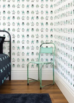 Chesapeake Fable Callum Robots Wallpaper - Teal