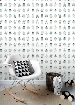 Chesapeake Fable Callum Robots Wallpaper - Teal