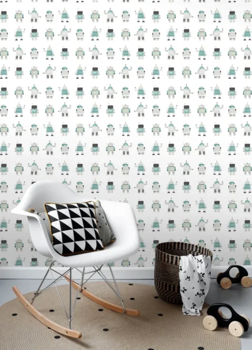 Chesapeake Fable Callum Robots Wallpaper - Teal