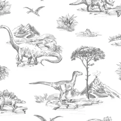 Chesapeake Fable Isolde Dinosaurs Wallpaper - Charcoal