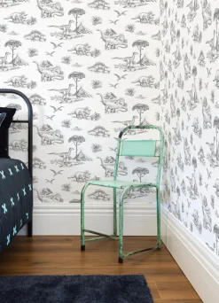 Chesapeake Fable Isolde Dinosaurs Wallpaper - Charcoal