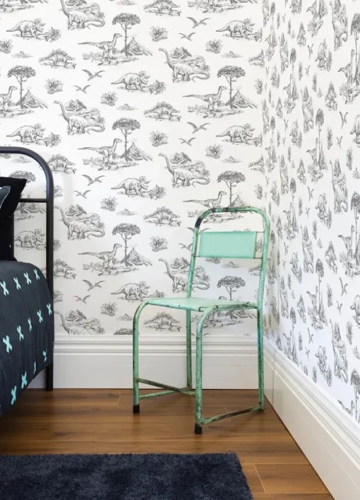Chesapeake Fable Isolde Dinosaurs Wallpaper - Charcoal