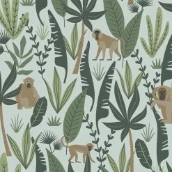 Chesapeake Fable Kiki Monkeys Wallpaper - Green