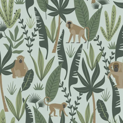 Chesapeake Fable Kiki Monkeys Wallpaper - Green