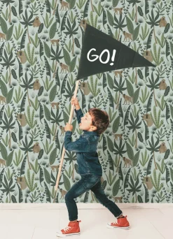 Chesapeake Fable Kiki Monkeys Wallpaper - Green