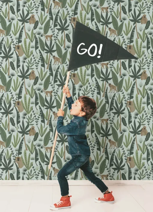 Chesapeake Fable Kiki Monkeys Wallpaper - Green