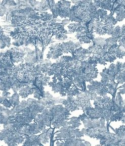 Chesapeake Farmhouse Spinney Toile Wallpaper - Blue
