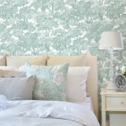Chesapeake Farmhouse Spinney Toile Wallpaper - Teal