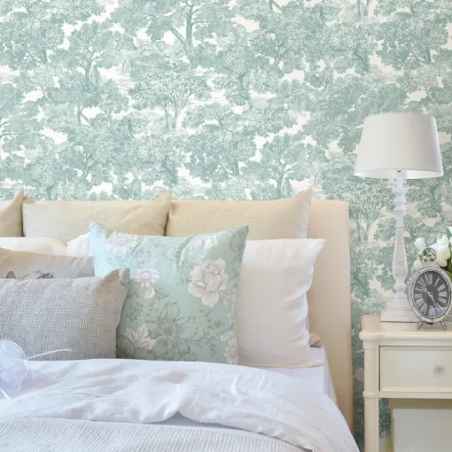 Chesapeake Farmhouse Spinney Toile Wallpaper - Teal