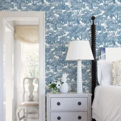 Chesapeake Farmhouse Spinney Toile Wallpaper - Blue