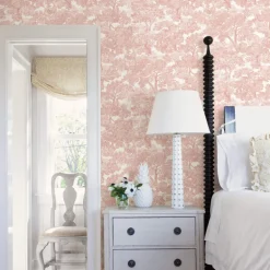 Chesapeake Farmhouse Spinney Toile Wallpaper - Rose