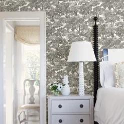 Chesapeake Farmhouse Spinney Toile Wallpaper - Black