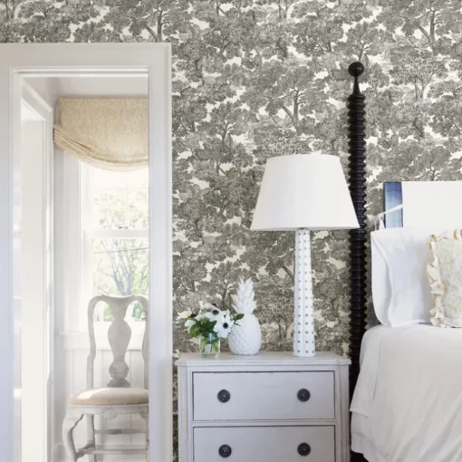 Chesapeake Farmhouse Spinney Toile Wallpaper - Black