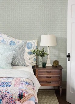 Chesapeake Kinfolk Button Block Geometric Wallpaper - Aqua