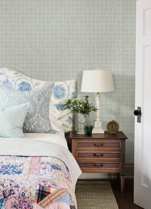 Chesapeake Kinfolk Button Block Geometric Wallpaper - Aqua