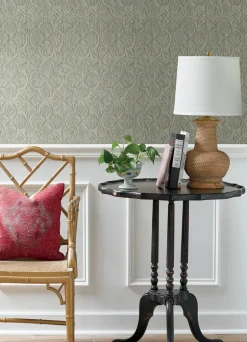 Chesapeake Kinfolk Karachi Wooden Damask Wallpaper - Light Blue