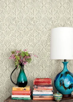 Chesapeake Kinfolk Karachi Wooden Damask Wallpaper - White