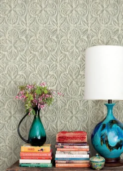 Chesapeake Kinfolk Karachi Wooden Damask Wallpaper - Aqua