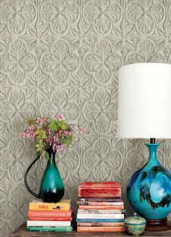 Chesapeake Kinfolk Karachi Wooden Damask Wallpaper - Taupe