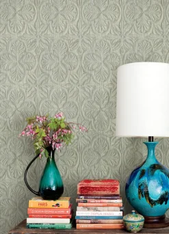 Chesapeake Kinfolk Karachi Wooden Damask Wallpaper - Light Blue