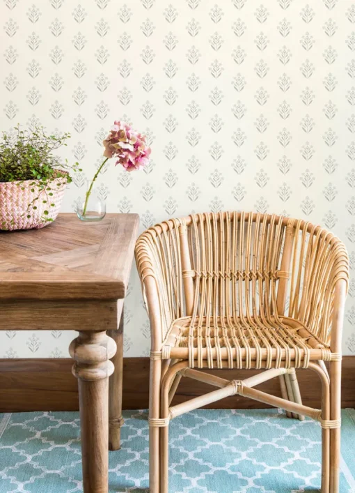 Chesapeake Kinfolk Kova Floral Crest Wallpaper - Light Blue