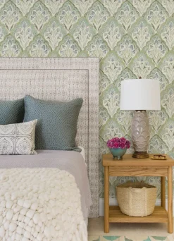 Chesapeake Kinfolk Mimir Quilted Damask Wallpaper - Aquamarine