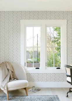 Chesapeake Kinfolk Oswin Herringbone Wallpaper - Navy