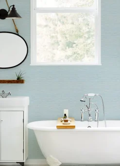 Chesapeake Thoreau Agave Faux Grasscloth Wallpaper - Blue