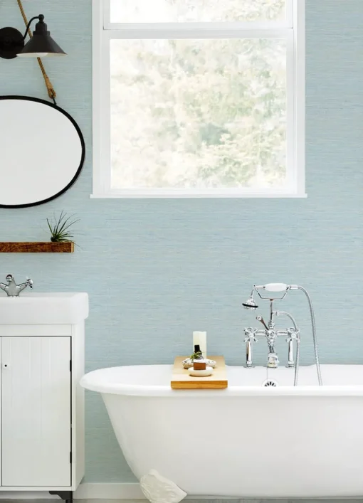 Chesapeake Thoreau Agave Faux Grasscloth Wallpaper - Blue