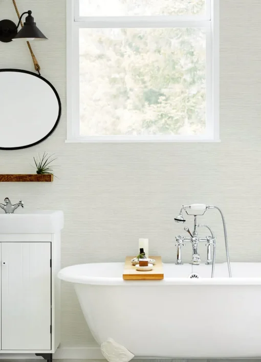 Chesapeake Thoreau Agave Faux Grasscloth Wallpaper - Light Grey