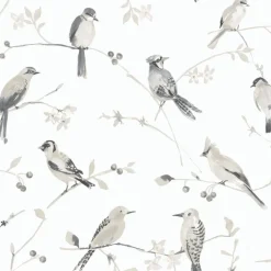 Chesapeake Thoreau Birdsong Wallpaper - Grey