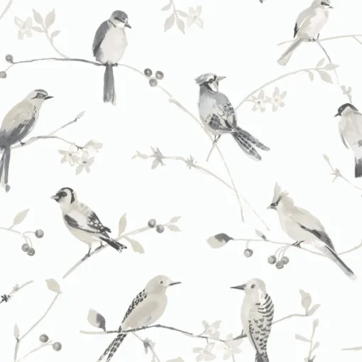 Chesapeake Thoreau Birdsong Wallpaper - Grey