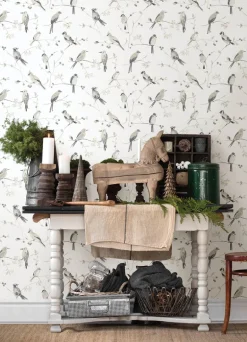 Chesapeake Thoreau Birdsong Wallpaper - Grey