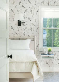 Chesapeake Thoreau Birdsong Wallpaper - Grey