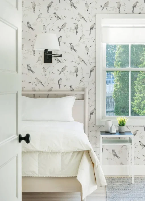 Chesapeake Thoreau Birdsong Wallpaper - Grey