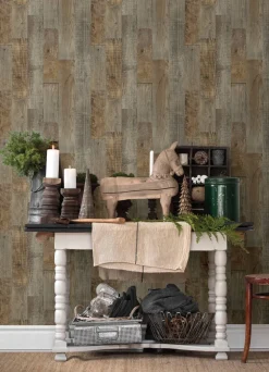 Chesapeake Thoreau Chebacco Wood Planks Wallpaper - Brown
