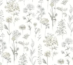 Chesapeake Wildflower Bergamot Wallpaper - Light Grey