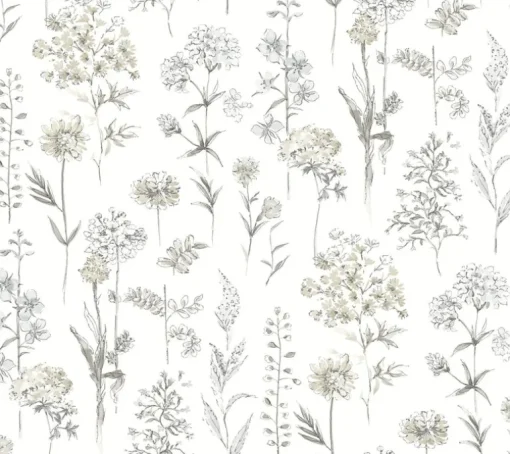 Chesapeake Wildflower Bergamot Wallpaper - Light Grey