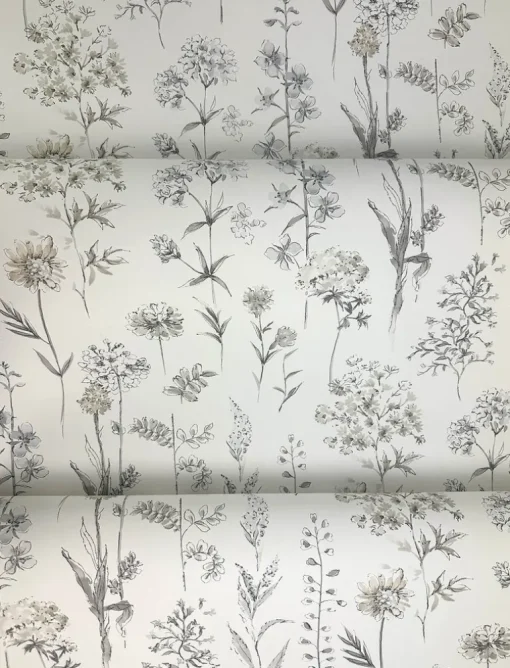 Chesapeake Wildflower Bergamot Wallpaper - Light Grey